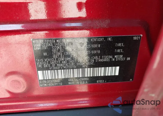 4T3B6RFV7MU058784: 44424358