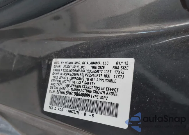 5FNRL5H61DB040809: 44423497