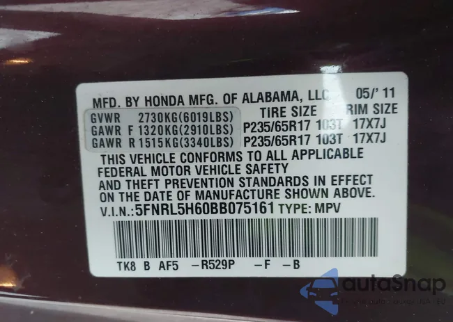 5FNRL5H60BB075161: 44423509