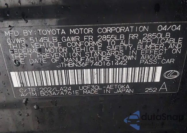 JTHBN36F740161442: 44423768