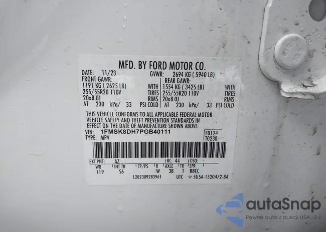 1FMSK8DH7PGB40111: 44424892