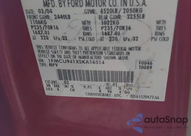 1FMCU941X5KA16514: 44425392