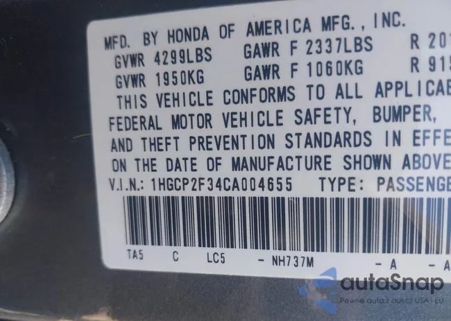 1HGCP2F34CA004655: 44424630