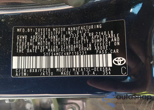 5YFS4MCE4NP116231: 44424742