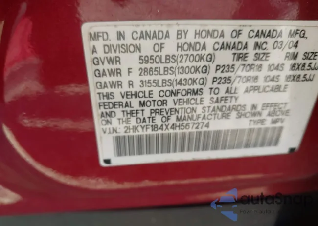 2HKYF184X4H567274: 44424743