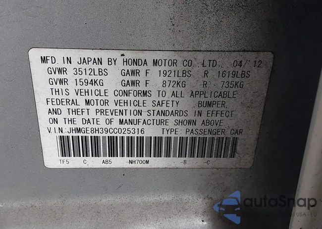 JHMGE8H39CC025316: 44425974