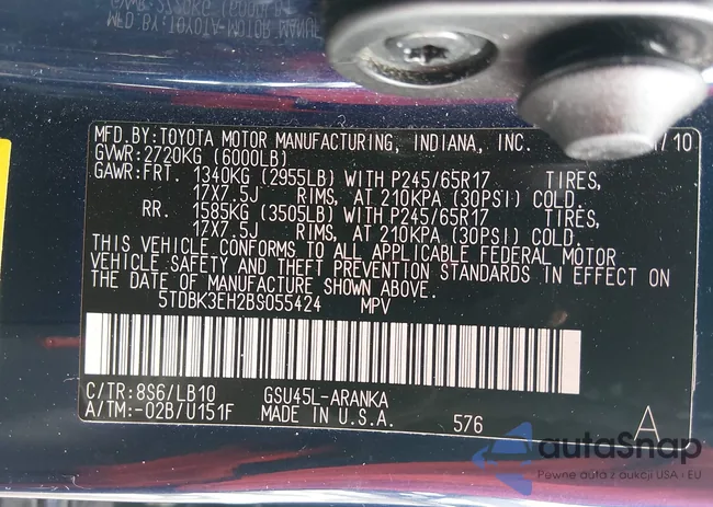 5TDBK3EH2BS055424: 44426020