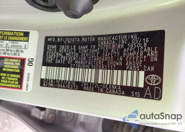 2T1BURHE1GC683117: 44425751