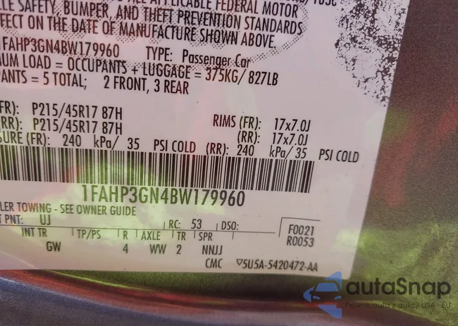 1FAHP3GN4BW179960: 44427361