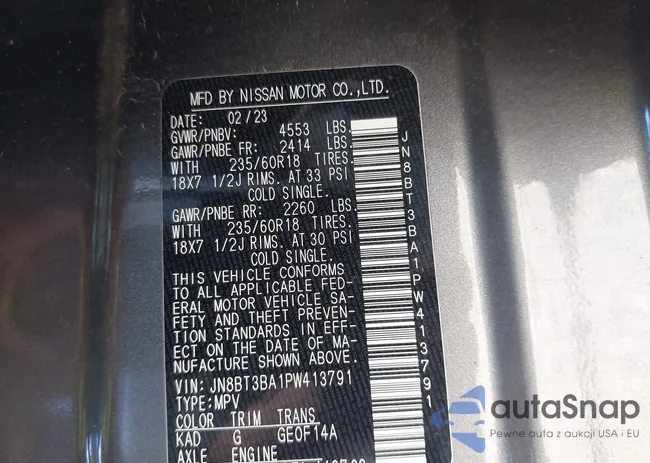 JN8BT3BA1PW413791: 44426525