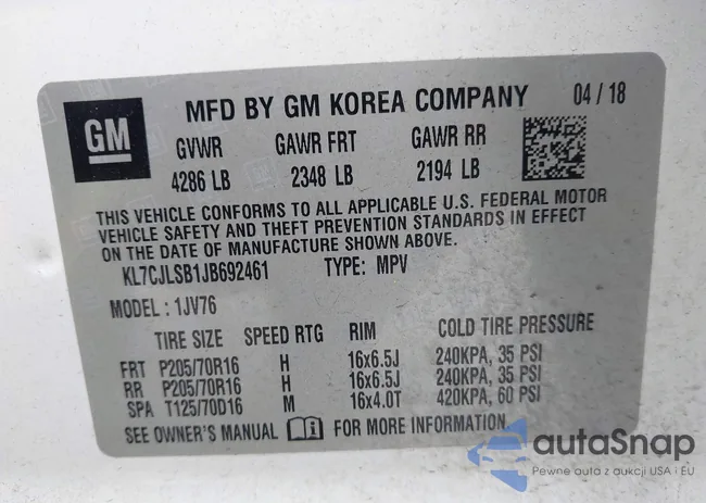 KL7CJLSB1JB692461: 44428009