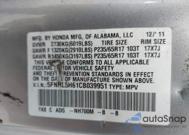 5FNRL5H61CB039951: 44428012