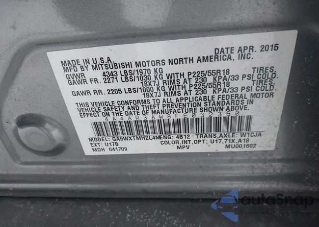 4A4AR3AW8FE032360: 44428582