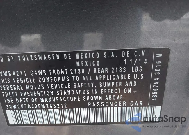 3VW2K7AJ3FM265212: 44428701