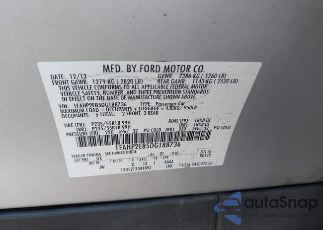 1FAHP2E85DG188736: 44430022