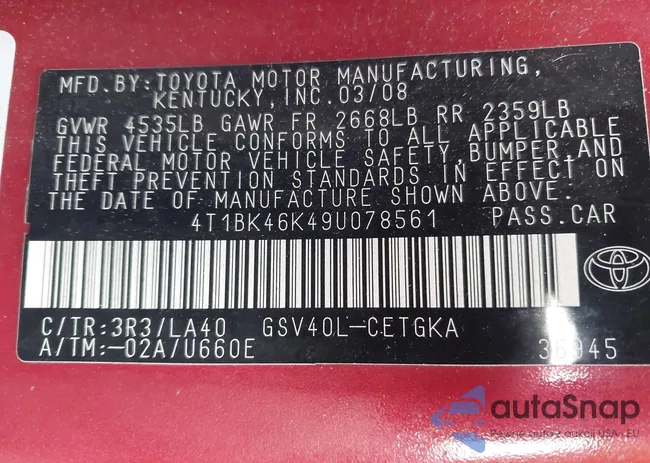 4T1BK46K49U078561: 44430233