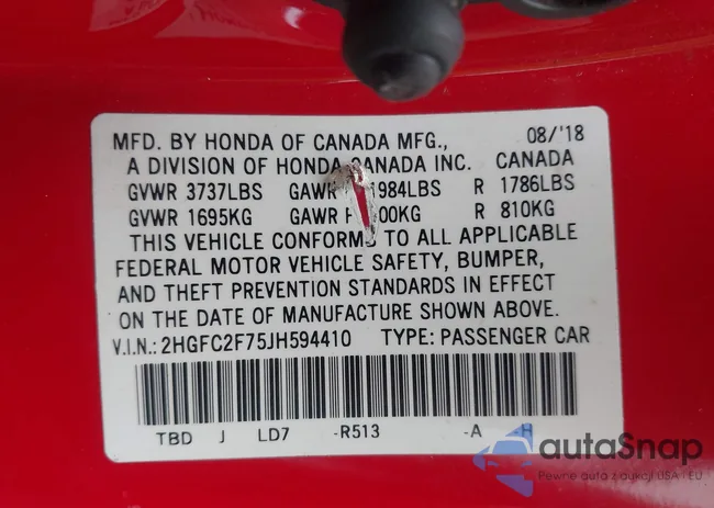 2HGFC2F75JH594410: 44429613