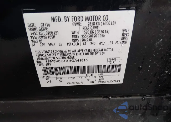 1FM5K8GTXHGA41815: 44429666