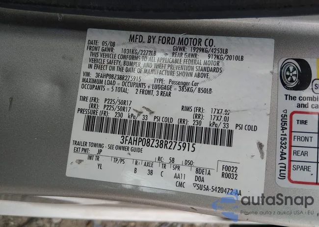 3FAHP08Z38R275915: 44430972