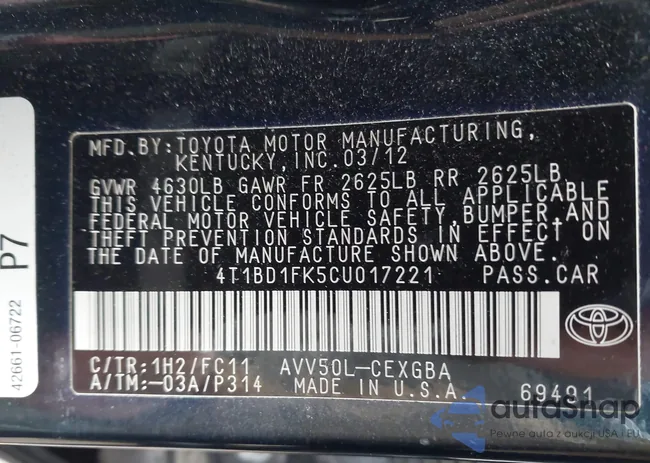 4T1BD1FK5CU017221: 44431336