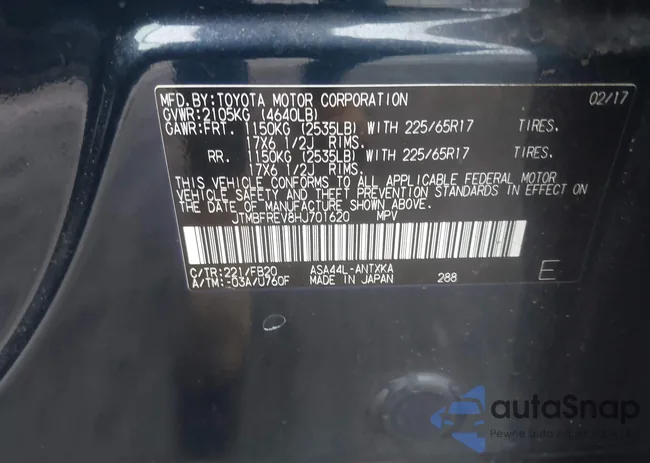 JTMBFREV8HJ701620: 44430573