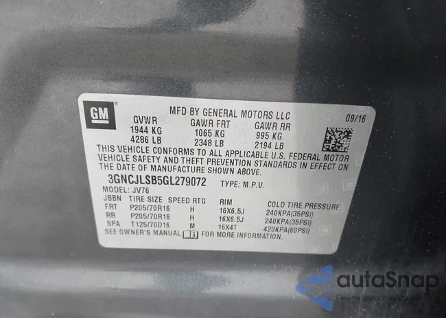 3GNCJLSB5GL279072: 44431833