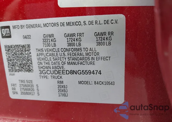 3GCUDEED8NG559474: 44431953