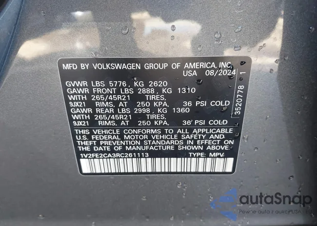 1V2FE2CA3RC261113: 44431964