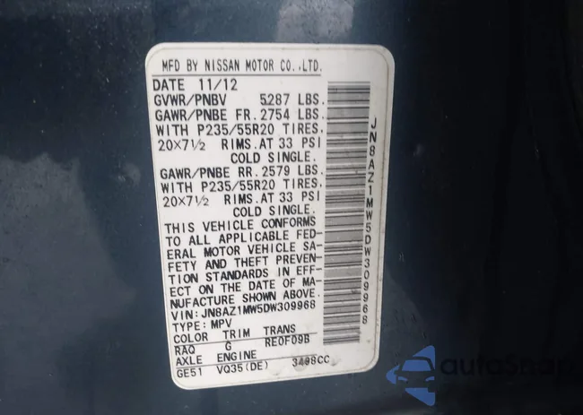 JN8AZ1MW5DW309968: 44432335