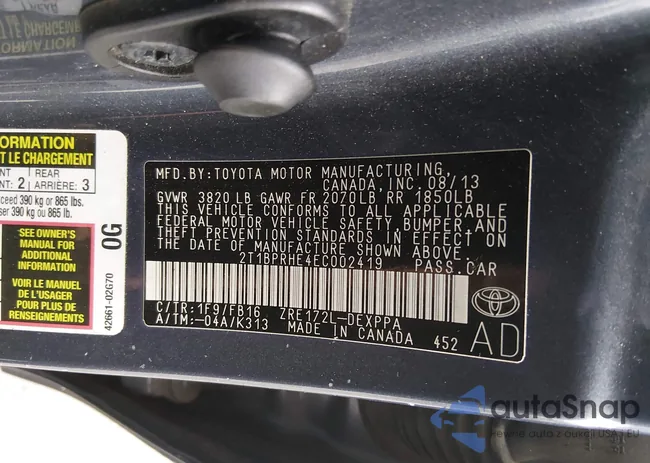 2T1BPRHE4EC002419: 44431367