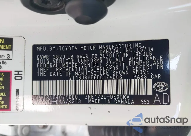 2T1BURHE6EC174086: 44432874