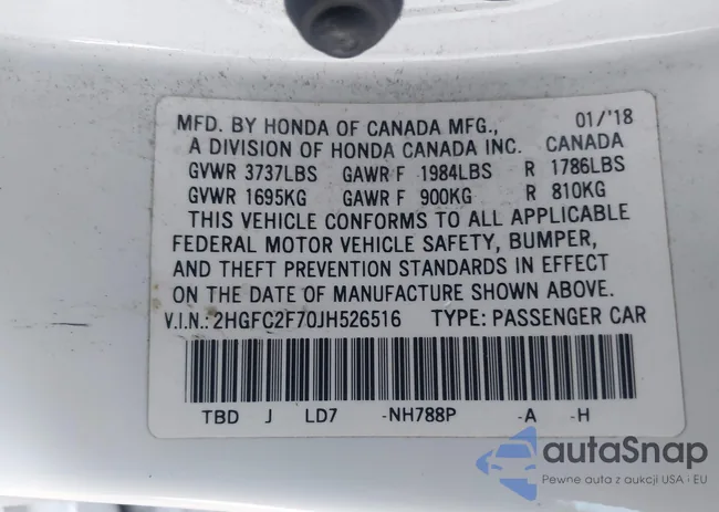 2HGFC2F70JH526516: 44432980