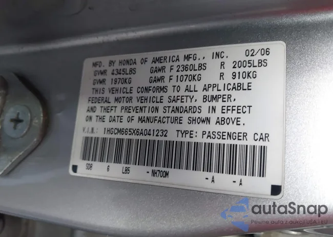 1HGCM665X6A041232: 44432486