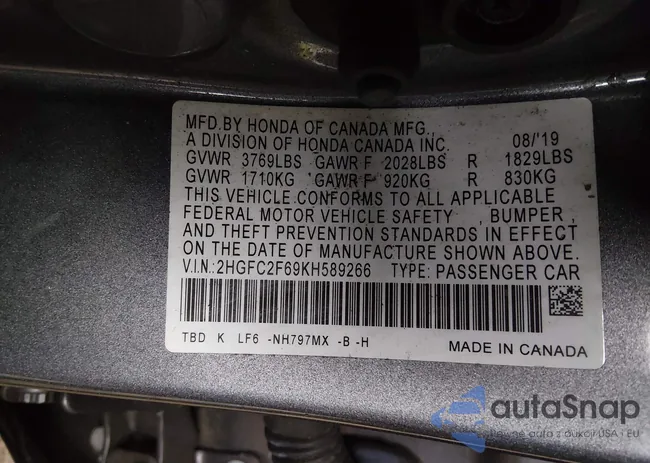 2HGFC2F69KH589266: 44432575