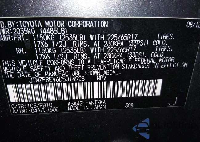 JTMZFREV6D5014928: 44433771