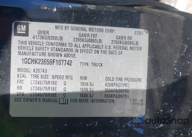 1GCHK23658F107742: 44433962