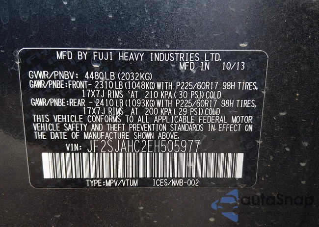 JF2SJAHC2EH505977: 44434331