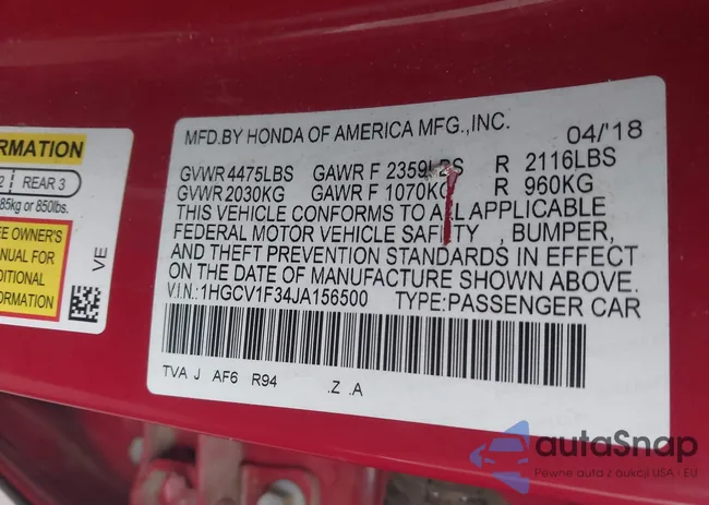 1HGCV1F34JA156500: 44433391