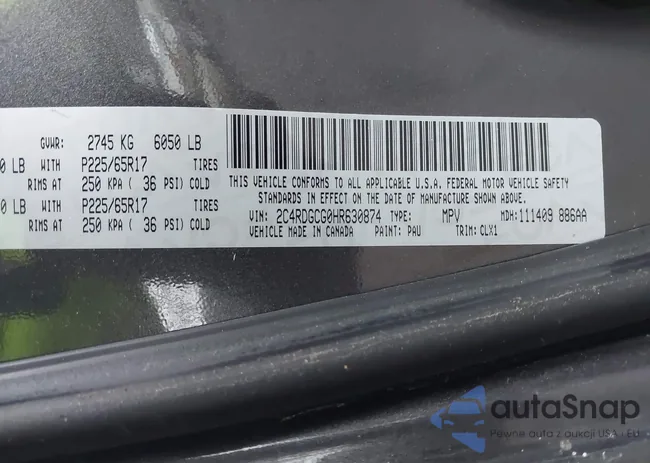 2C4RDGCG0HR630874: 44433442