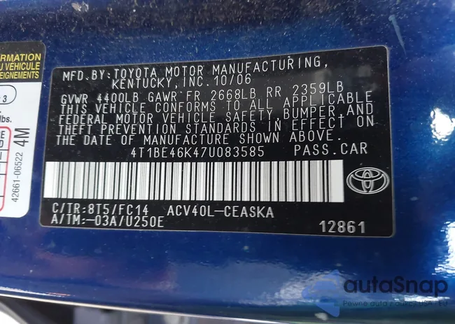 4T1BE46K47U083585: 44433460