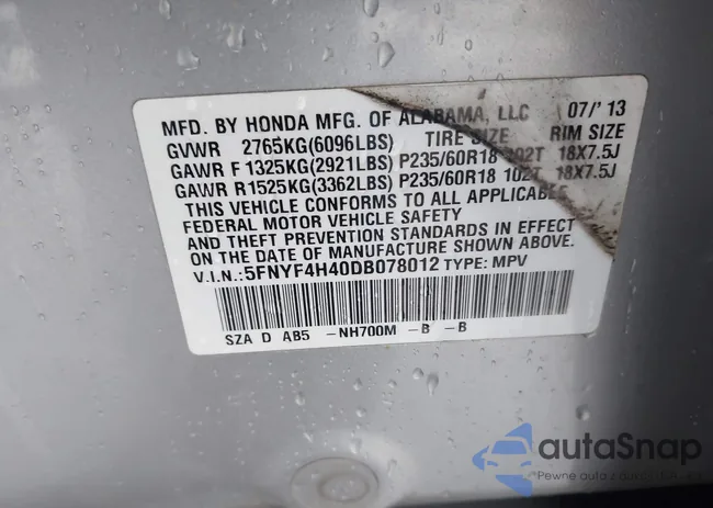 5FNYF4H40DB078012: 44433614