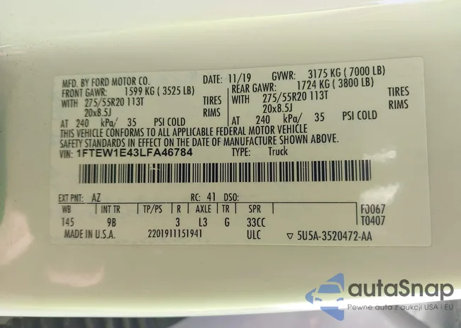 1FTEW1E43LFA46784: 44433646