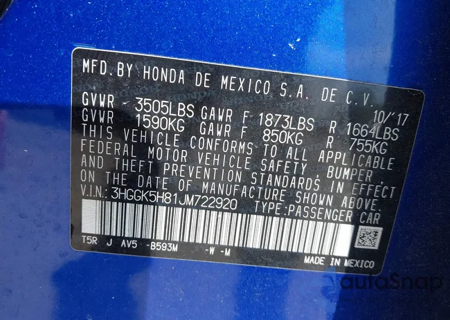 3HGGK5H81JM722920: 44433697