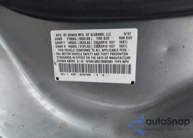 5FNRL38627B080583: 44434959