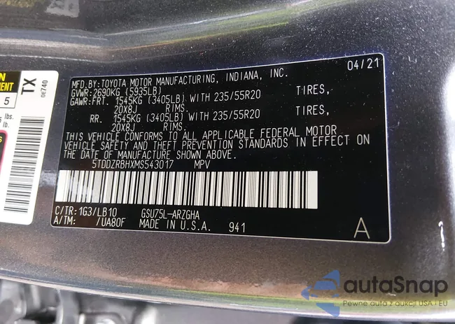 5TDDZRBHXMS543017: 44434965