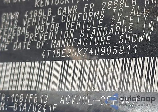 4T1BE30K74U905911: 44435037