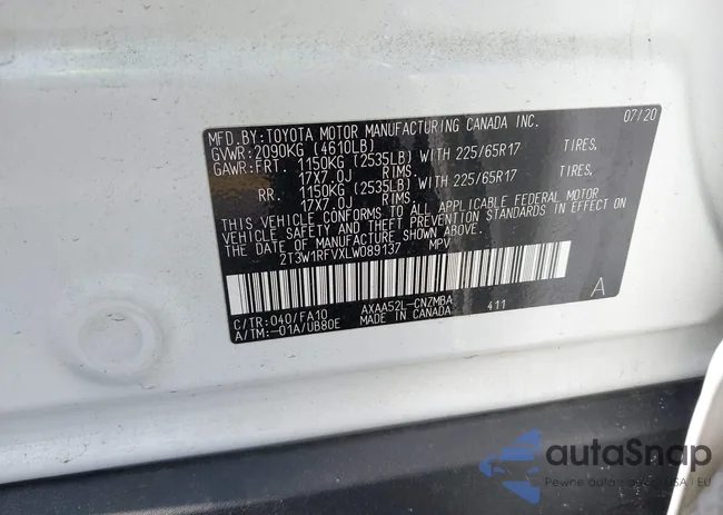 2T3W1RFVXLW089137: 44435214