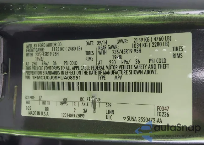 1FMCU0J99FUA08951: 44435237