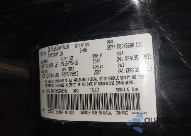 1B7GL2AN2YS680902: 44434523