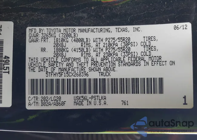 5TFHY5F15CX260396: 44434543